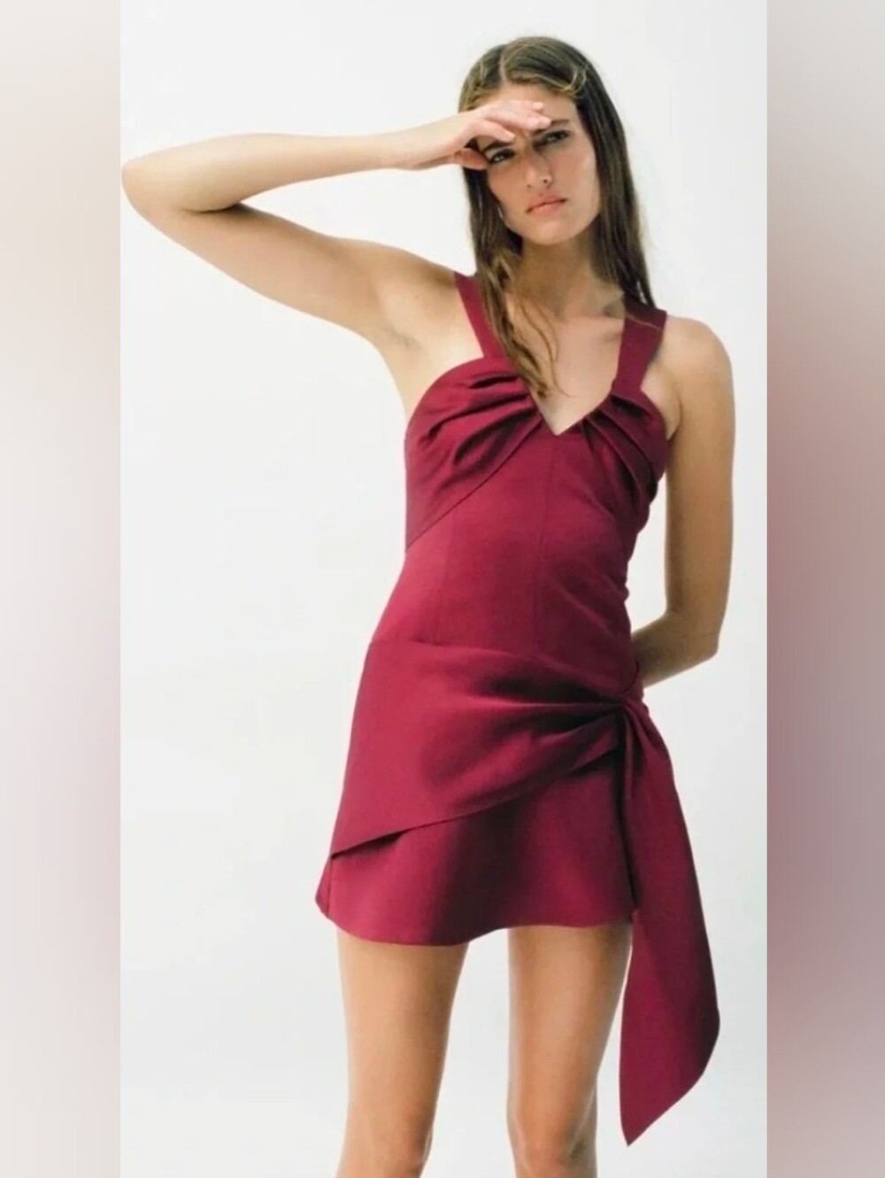 Zara Satin V-Neck Draped Camisole - Berry Red